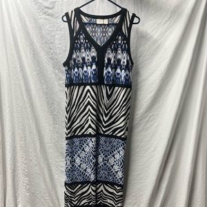 Beautiful blue and white dress, stretchy material and floor length